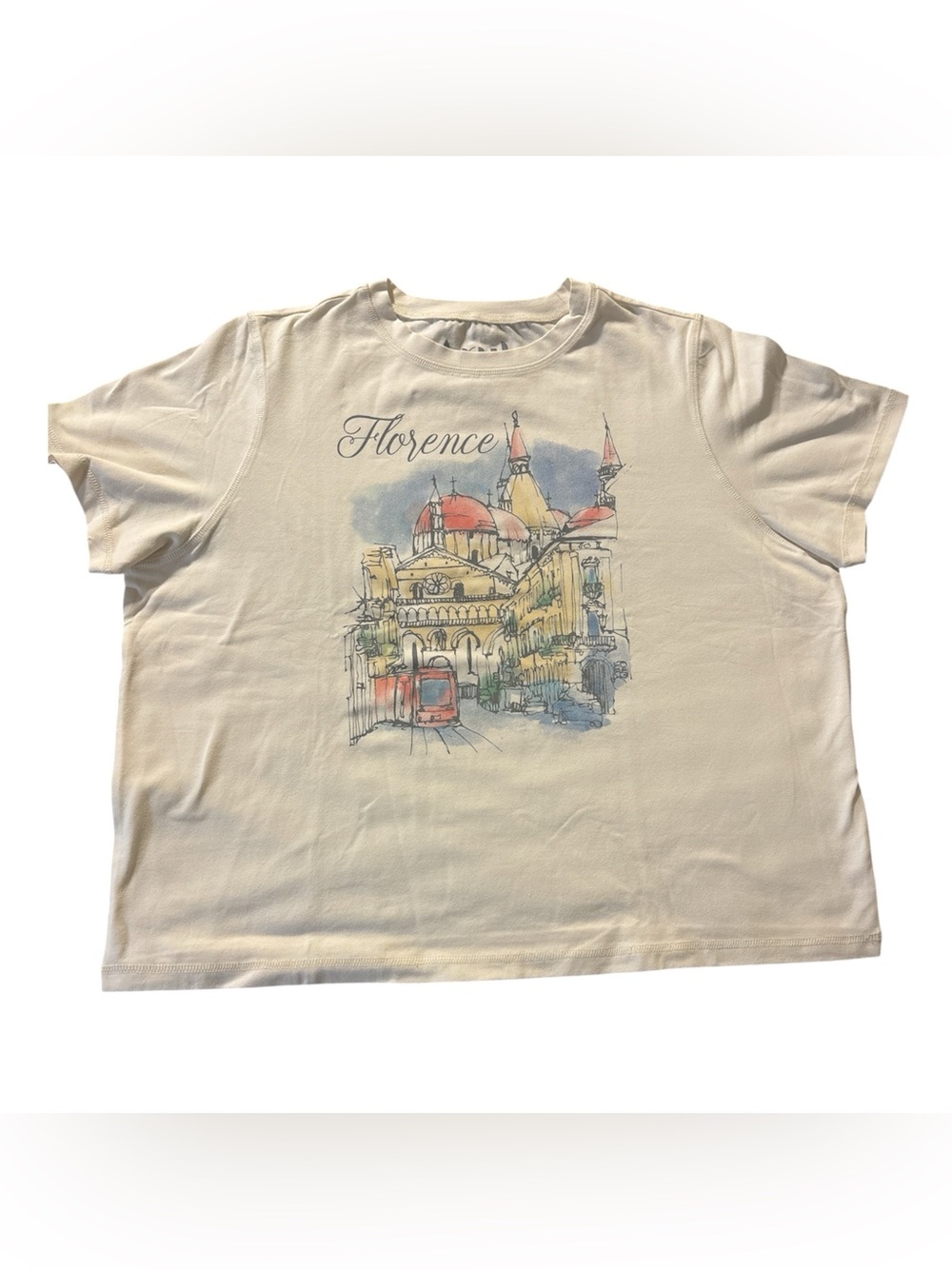 ARULA Florence Sketch Graphic Tee - Cream with Red & Blue Accents